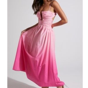 GIANNA MIDI DRESS - SQUARE NECK CUT OUT BUST FIT AND FLARE DRESS IN PINK OMBRE